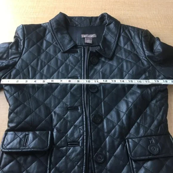 KENAR Black Quilted Leather Jacket Women's Size 4 - Picture 10 of 12